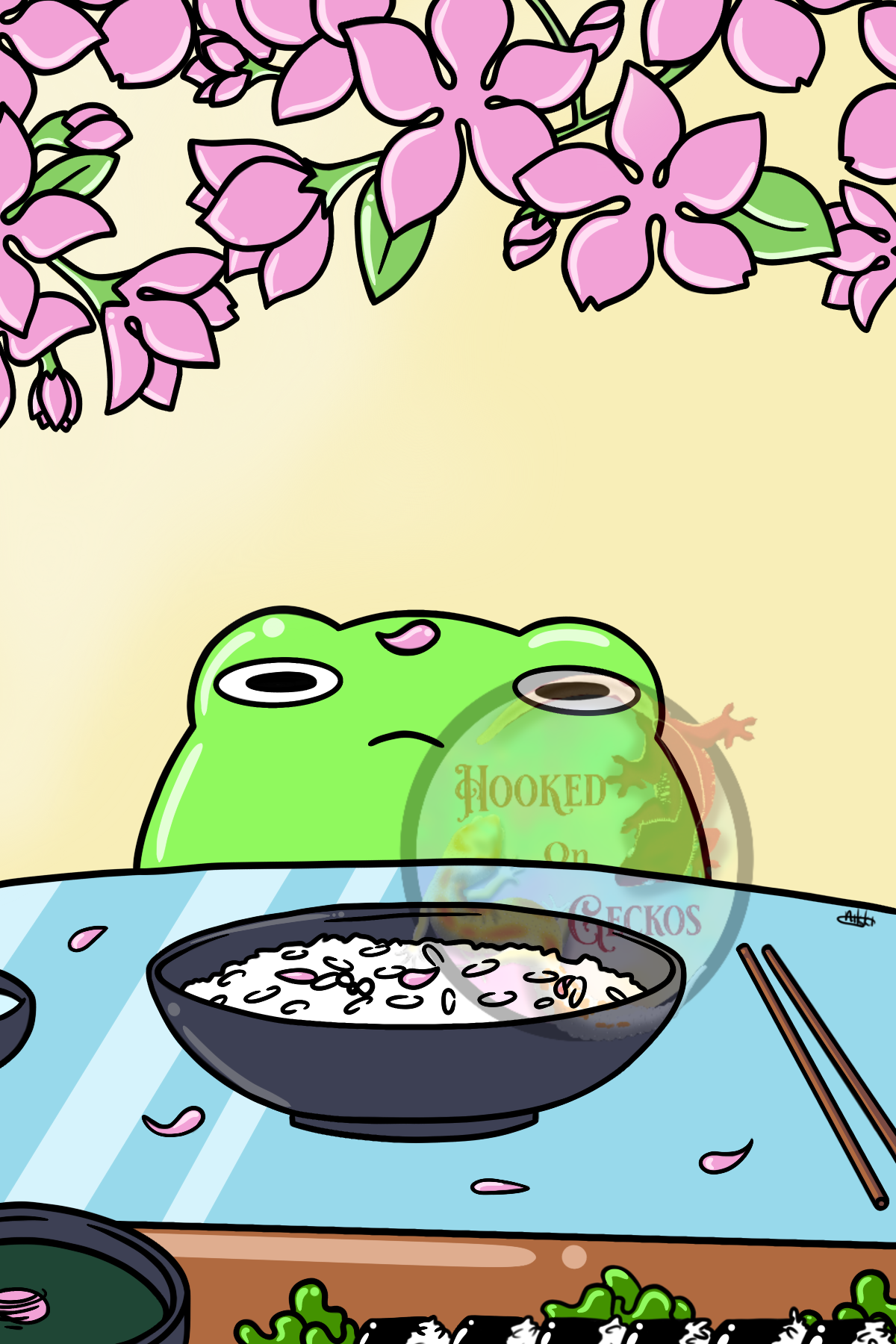 Sakura frog art print
