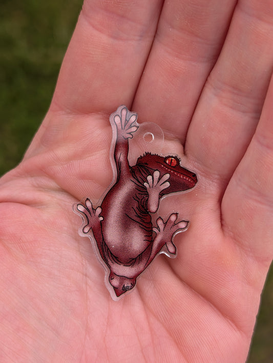 Crested gecko acrylic keychain