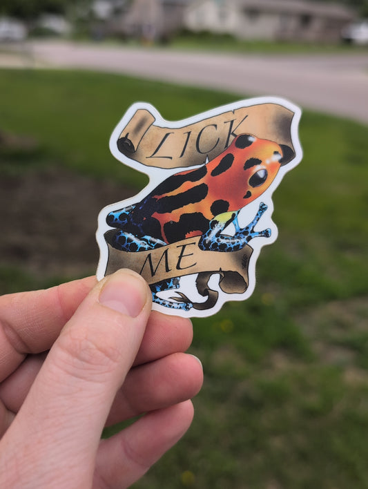 "Lick me" poison dart frog sticker